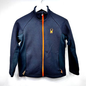 Spyder core fleece knit jacket full zip big boys M black orange